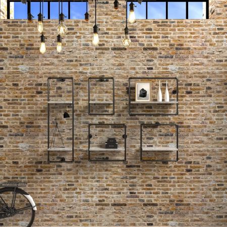 Wall Hanging Multiple Small Rectangle Industrial Shelf - Wall Hanging Multiple Small Rectangle Industrial Pipe Shelf